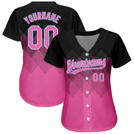 Personalized 3D Black Pink-Light Blue Baseball Jersey for Custom Style Personalized Black Pink-Light Blue 3D Baseball Jersey