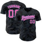 Personalized Black Pink Light Blue 3D Baseball Jersey with Curve Lines Design Personalized Black Pink-Light Blue 3D Curve