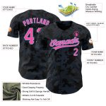 Personalized Black Pink Light Blue 3D Baseball Jersey with Curve Lines Design Personalized Black Pink-Light Blue 3D Curve
