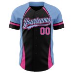 Personalized 3D Curve Solid Baseball Jersey in Black and Light Blue Personalized Black Pink-Light Blue 3D Curve Solid Baseball