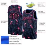 Personalized 3D Flamingo Basketball Jersey in Black and Light Blue Personalized Black Pink-Light Blue 3D Flamingo Basketball