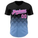 Personalized 3D Gradient Baseball Jersey with Black and Pink-Light Blue Square Shapes Personalized Black Pink-Light Blue