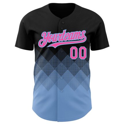 Personalized 3D Gradient Baseball Jersey with Black and Pink-Light Blue Square Shapes Personalized Black Pink-Light Blue