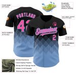 Personalized 3D Gradient Baseball Jersey with Black and Pink-Light Blue Square Shapes Personalized Black Pink-Light Blue