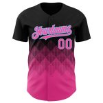 Personalized 3D Gradient Baseball Jersey | Black Pink-Light Blue Square Shapes Design Personalized Black Pink-Light Blue