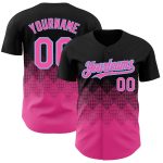 Personalized 3D Gradient Baseball Jersey | Black Pink-Light Blue Square Shapes Design Personalized Black Pink-Light Blue