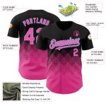 Personalized 3D Gradient Baseball Jersey | Black Pink-Light Blue Square Shapes Design Personalized Black Pink-Light Blue