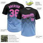 Personalized Unisex Softball Jersey with Black Pink-Light Blue 3D Gradient Square Shapes, Two-Button Design Personalized