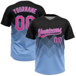 Personalized Unisex Softball Jersey with Black Pink-Light Blue 3D Gradient Square Shapes, Two-Button Design Personalized