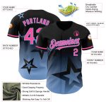 Personalized 3D Gradient Twinkle Star Baseball Jersey - Black Pink-Light Blue Personalized Black Pink-Light Blue 3D Gradient