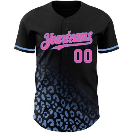 3D Leopard Print Baseball Jersey - Personalized Black Pink Light Blue Fashion Personalized Black Pink-Light Blue 3D Leopard