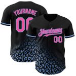 3D Leopard Print Baseball Jersey - Personalized Black Pink Light Blue Fashion Personalized Black Pink-Light Blue 3D Leopard