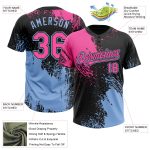 Personalized Unisex Softball Jersey - Black Pink-Light Blue 3D Pattern Abstract Brush Stroke, Two-Button Design Personalized