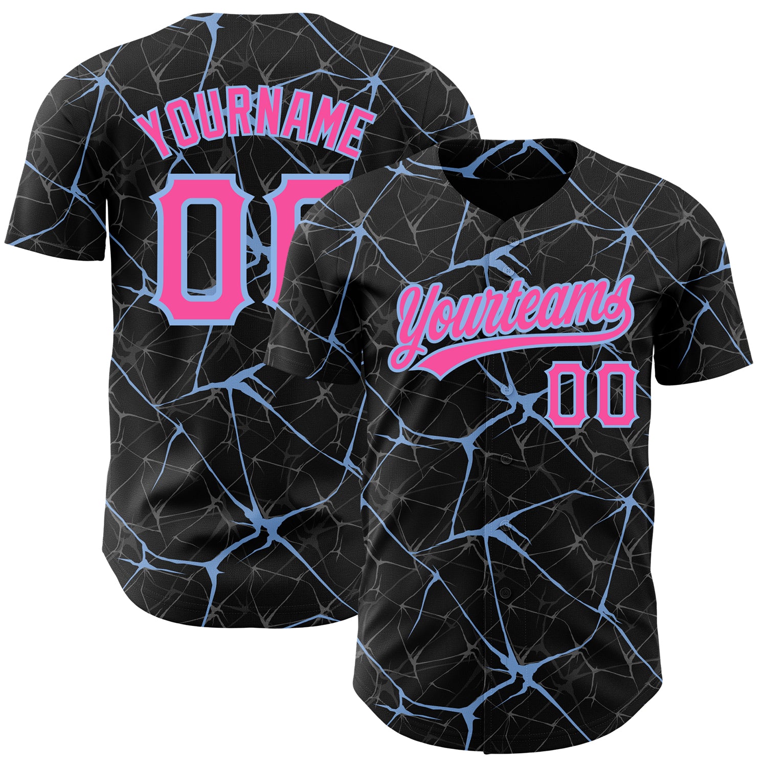 Personalized 3D Pattern Baseball Jersey - Black Pink Light Blue Custom Team Name & Number Personalized Black Pink-Light Blue