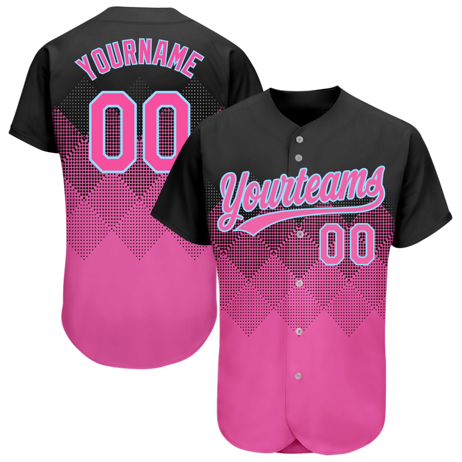 Custom Black Pink-Light Blue 3D Pattern Baseball Jersey with Personalized Name and Number - Authentic Team Apparel Personalized