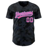 Custom Name Number Baseball Jersey Authentic 3D Pattern Design Black Pink Light Blue Curve Lines Personalized Team Apparel