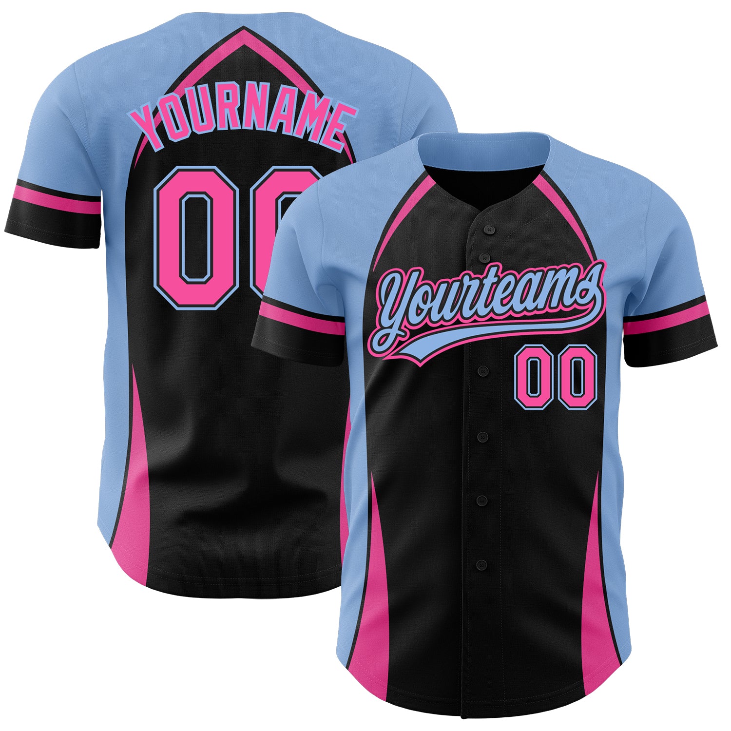 Personalized 3D Pattern Baseball Jersey - Black Pink-Light Blue, Custom Name & Number, Authentic Team Apparel Personalized