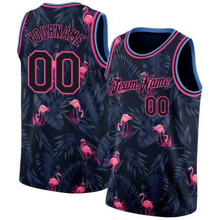 Custom Flamingo Basketball Jersey - 3D Pattern Personalized Black Pink-Light Blue with Name and Number Personalized Black