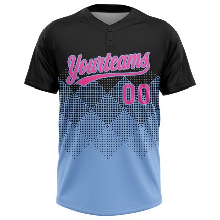 Custom Name and Number Personalized 3D Gradient Black Pink-Light Blue Two-Button Unisex Softball Jersey Personalized Black