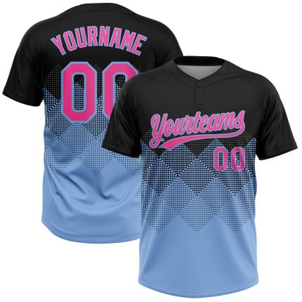 Custom Name and Number Personalized 3D Gradient Black Pink-Light Blue Two-Button Unisex Softball Jersey Personalized Black