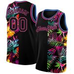 Personalized Tropical Hawaii Palm Leaves Black Pink-Light Blue 3D Basketball Jersey Custom Name & Number Personalized Black