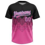 Custom Name and Number Softball Jersey Unisex 3D Pattern Black Pink-Light Blue Two-Button Design Personalized Black Pink-Light