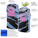 Personalized 3D Torn Paper Style Basketball Jersey - Black and Pink-Light Blue Personalized Black Pink-Light Blue 3D Torn
