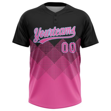 Personalized Unisex Softball Jersey - Black Pink Light Blue 3D Two-Button Design Personalized Black Pink-Light Blue 3D Two-Button
