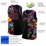 Personalized Black Pink Light Blue Tropical Hawaii Palm Leaves Basketball Jersey Personalized Black Pink-Light Blue 3DTropical
