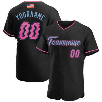 Authentic American Flag Baseball Jersey Custom Name Number Pink Light Blue Personalized Fashion Personalized Black Pink-Light