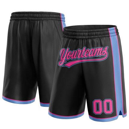 Custom Name and Number Basketball Shorts - Personalized Black Pink Light Blue Authentic Team Gear Personalized Black Pink-Light