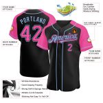 Custom Team Name and Number Black Pink-Light Blue Baseball Jersey with Raglan Sleeves - Personalized Authentic Design Personalized