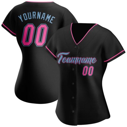 Custom Name and Number Black Pink-Light Blue Softball Jersey - Personalized Authentic Team Apparel Personalized Black Pink-Light