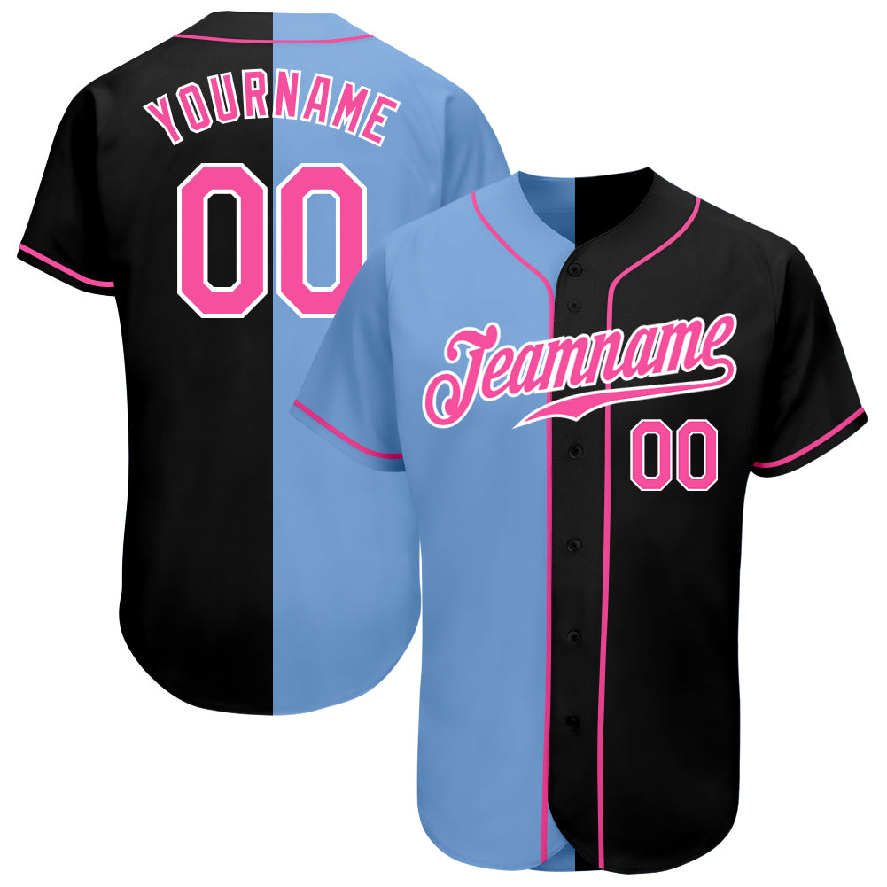Personalized Black Pink Light Blue Baseball Jersey Custom Name Number Authentic Split Fashion Team Jersey Personalized Black