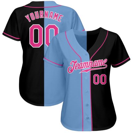 Personalized Black Pink Light Blue Baseball Jersey Custom Name Number Authentic Split Fashion Team Jersey Personalized Black