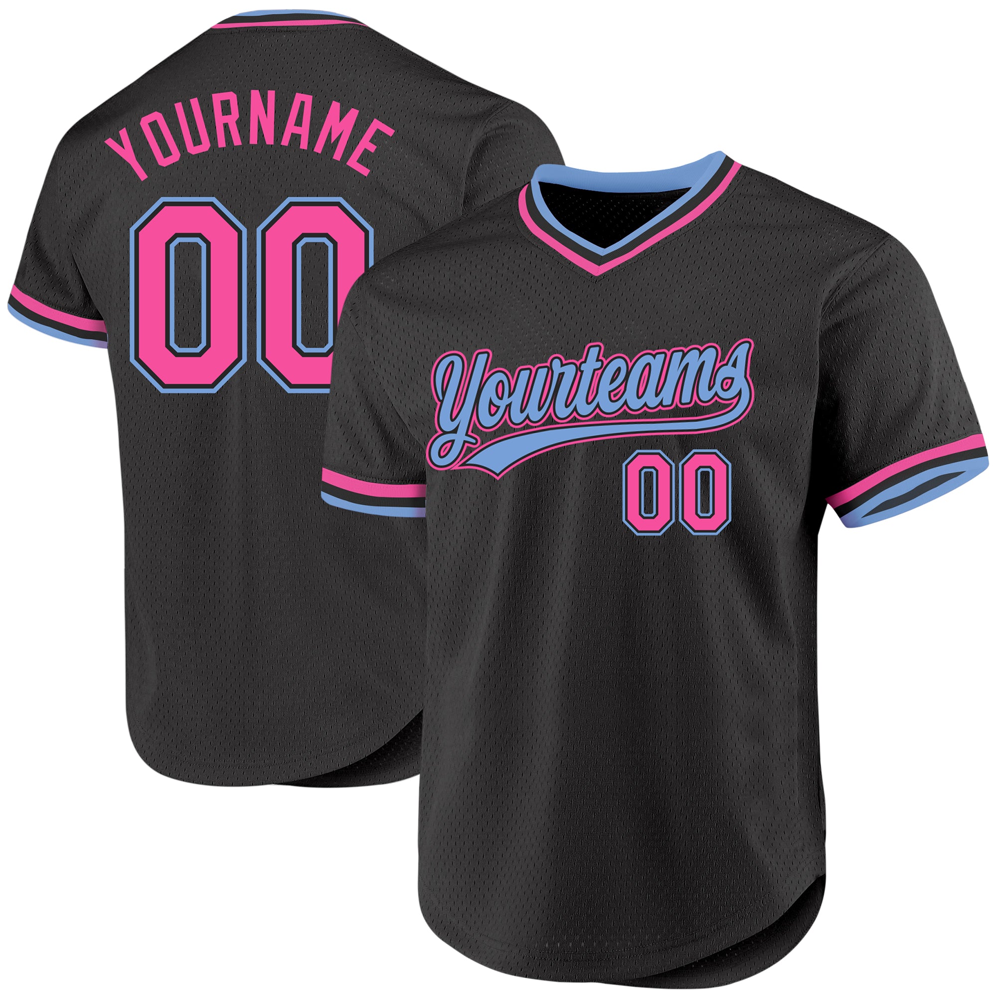 Custom Name and Number Black Pink-Light Blue Baseball Jersey - Personalized Authentic Throwback Design Personalized Black