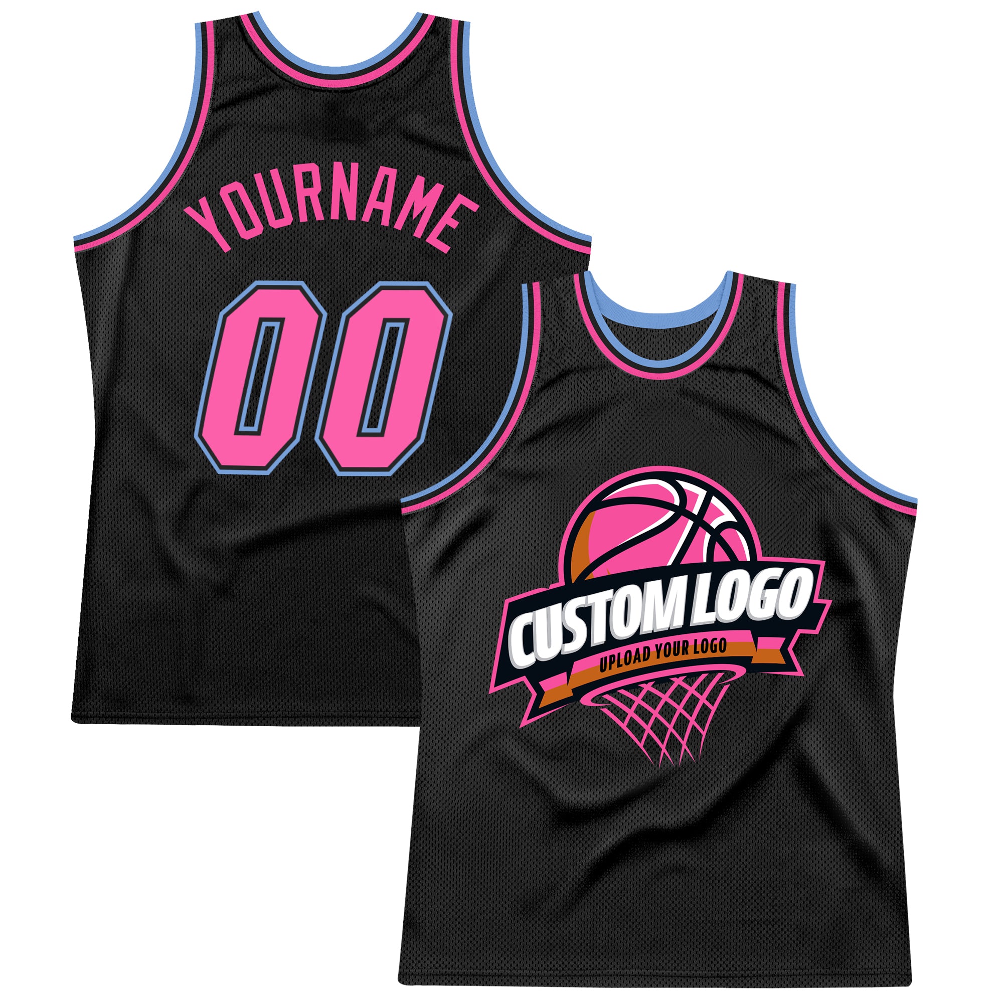 Personalized Black Pink Light Blue Basketball Jersey - Authentic Throwback Style Personalized Black Pink-Light Blue Authentic