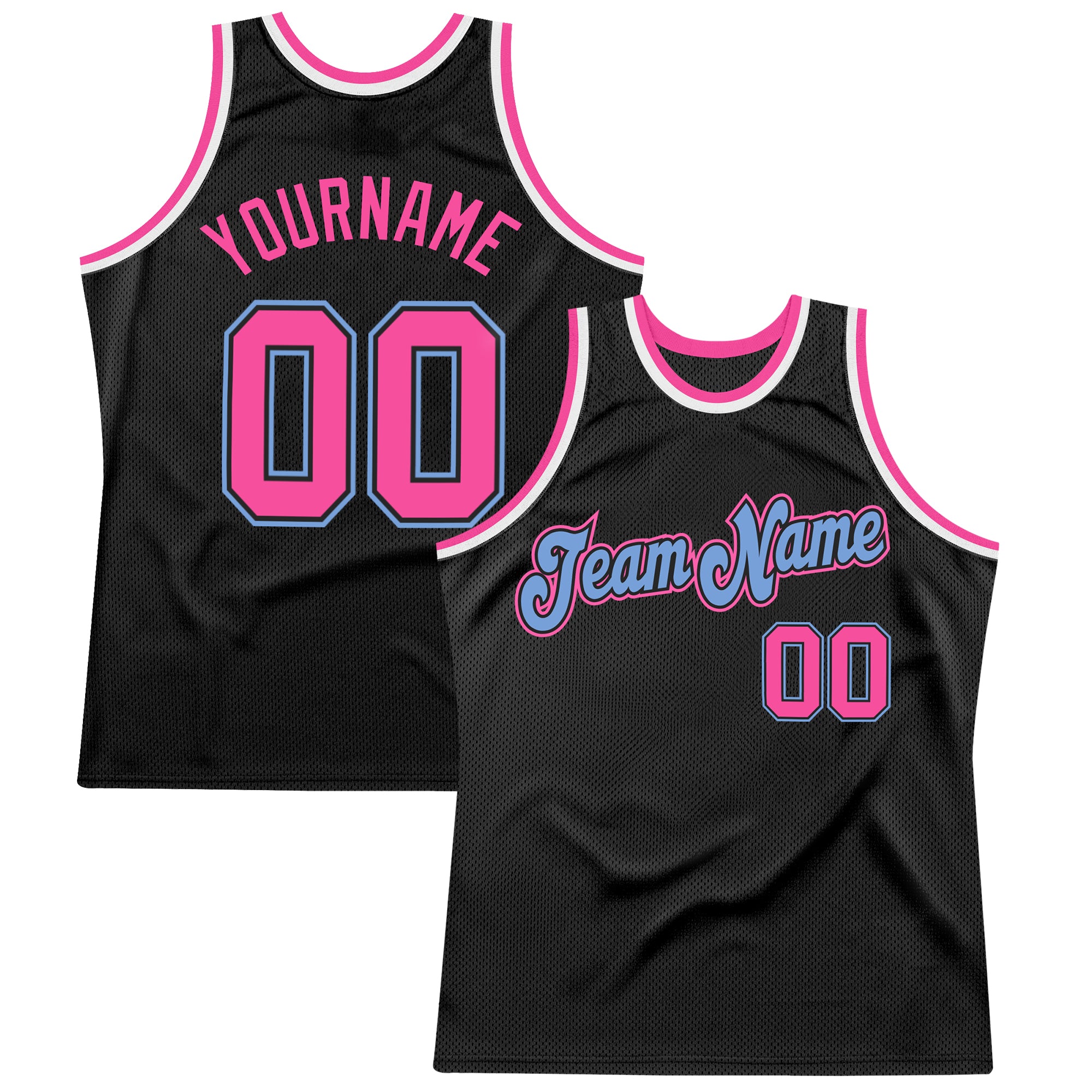 Custom Name Number Basketball Jersey - Personalized Black Pink-Light Blue Authentic Throwback Personalized Black Pink-Light