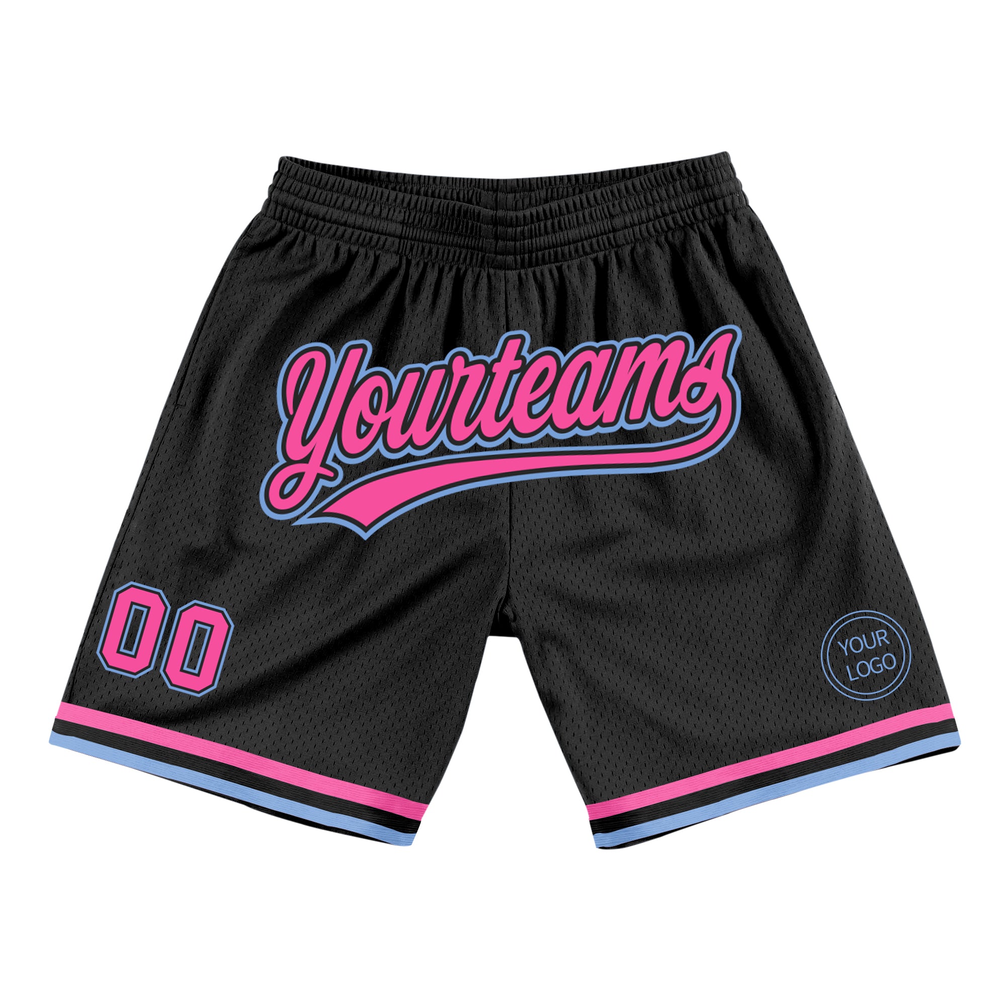 Personalized Authentic Black Pink-Light Blue Throwback Basketball Shorts Personalized Black Pink-Light Blue Authentic Throwback