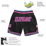 Custom Black Pink-Light Blue Basketball Shorts with Name and Number - Authentic Throwback Team Style Personalized Black Pink-Light