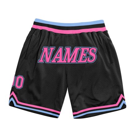 Custom Black Pink-Light Blue Basketball Shorts with Name and Number - Authentic Throwback Team Style Personalized Black Pink-Light