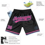 Personalized Authentic Black Pink-Light Blue Throwback Basketball Shorts Personalized Black Pink-Light Blue Authentic Throwback