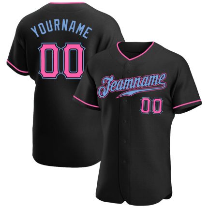 Personalized Black Pink-Light Blue Baseball Jersey for Men and Women, Custom Team Apparel Personalized Black Pink-Light Blue