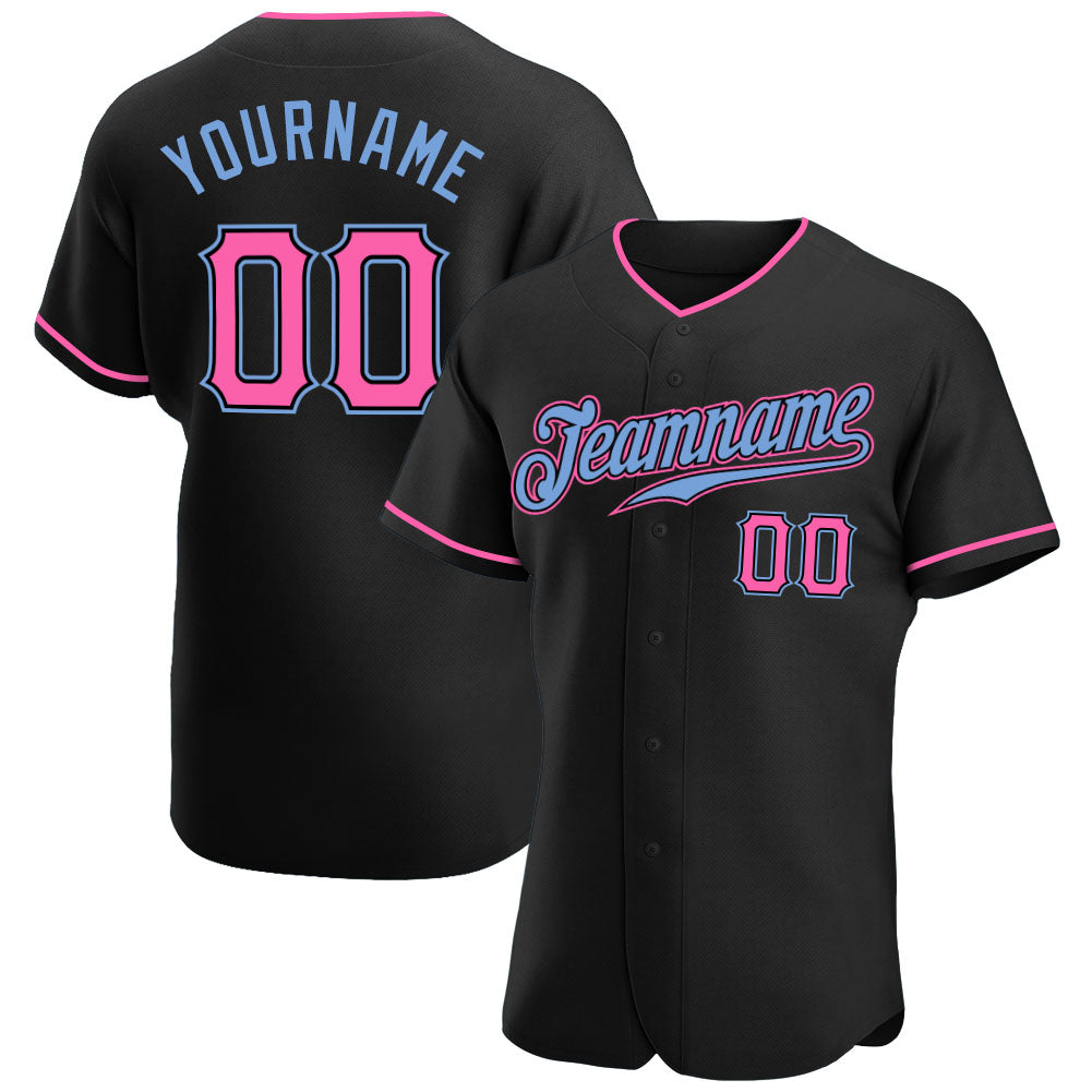 Personalized Black Pink-Light Blue Baseball Jersey for Men and Women, Custom Team Apparel Personalized Black Pink-Light Blue