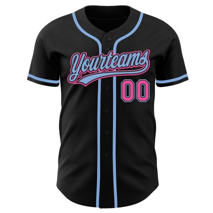 Personalized Black Pink Light Blue Baseball Jersey for Adults, Number 28 Personalized Black Pink-Light Blue Baseball Jersey