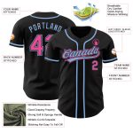 Personalized Black Pink Light Blue Baseball Jersey for Adults, Number 28 Personalized Black Pink-Light Blue Baseball Jersey