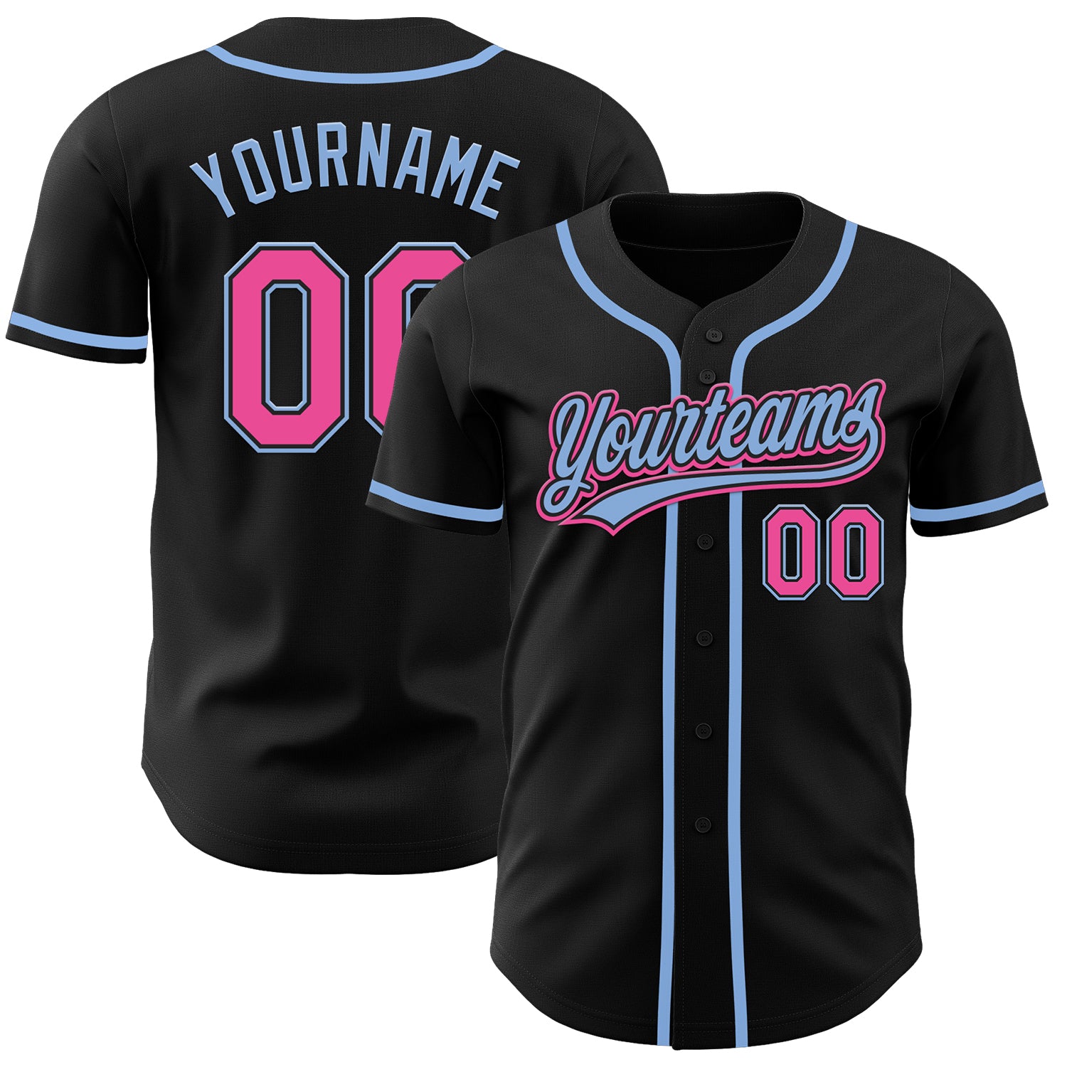 Personalized Black Pink Light Blue Baseball Jersey for Adults, Number 28 Personalized Black Pink-Light Blue Baseball Jersey