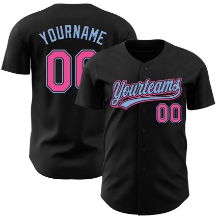 Personalized Black Pink-Light Blue Baseball Jersey for Custom Teamwear 29 Personalized Black Pink-Light Blue Baseball Jersey