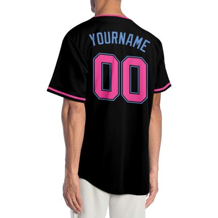 Personalized Black Pink Light Blue Baseball Jersey for Sports Uniform 3 Personalized Black Pink-Light Blue Baseball Jersey