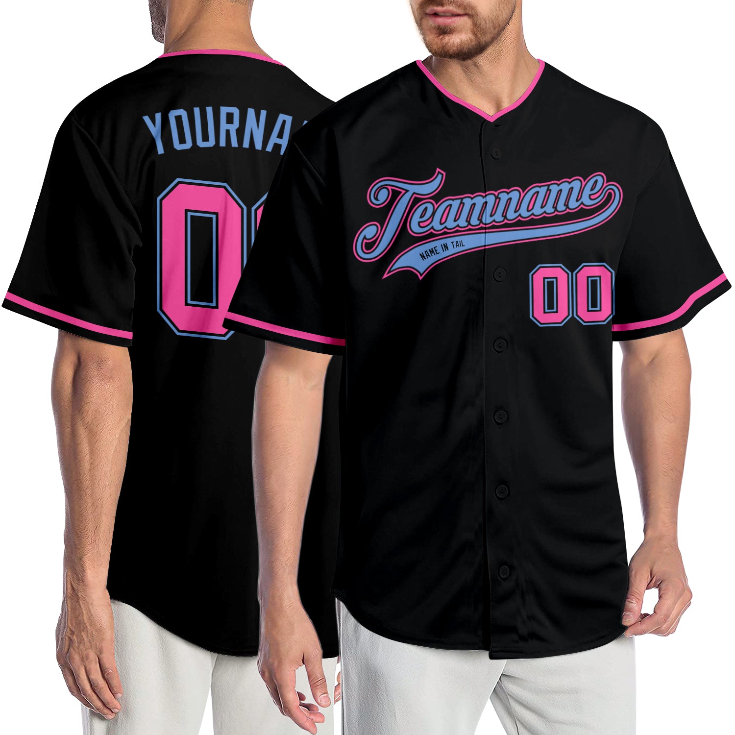 Personalized Black Pink Light Blue Baseball Jersey for Sports Uniform 3 Personalized Black Pink-Light Blue Baseball Jersey